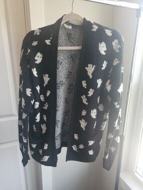Maurices Black Cardigan with White Ghost Motif